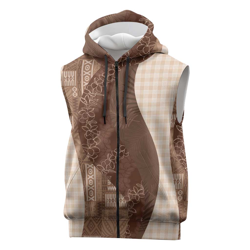 Polynesian Tribal Pattern Patchwork Picturesque Sleeveless Zip Hoodie Mocha LT7 Mocha - Polynesian Pride