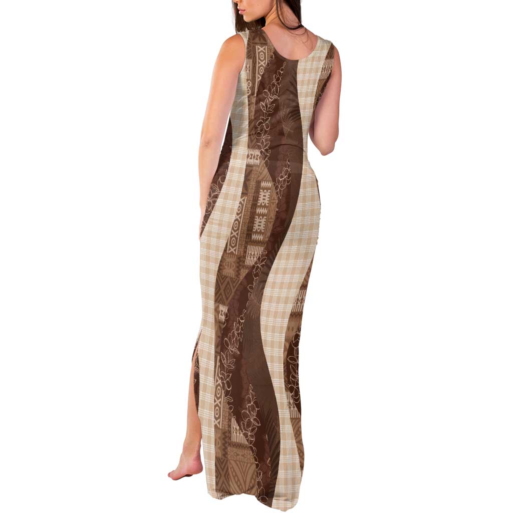 Polynesian Tribal Pattern Patchwork Picturesque Tank Maxi Dress Mocha