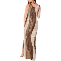 Polynesian Tribal Pattern Patchwork Picturesque Tank Maxi Dress Mocha