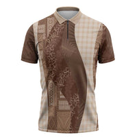 Polynesian Tribal Pattern Patchwork Picturesque Zipper Polo Shirt Mocha