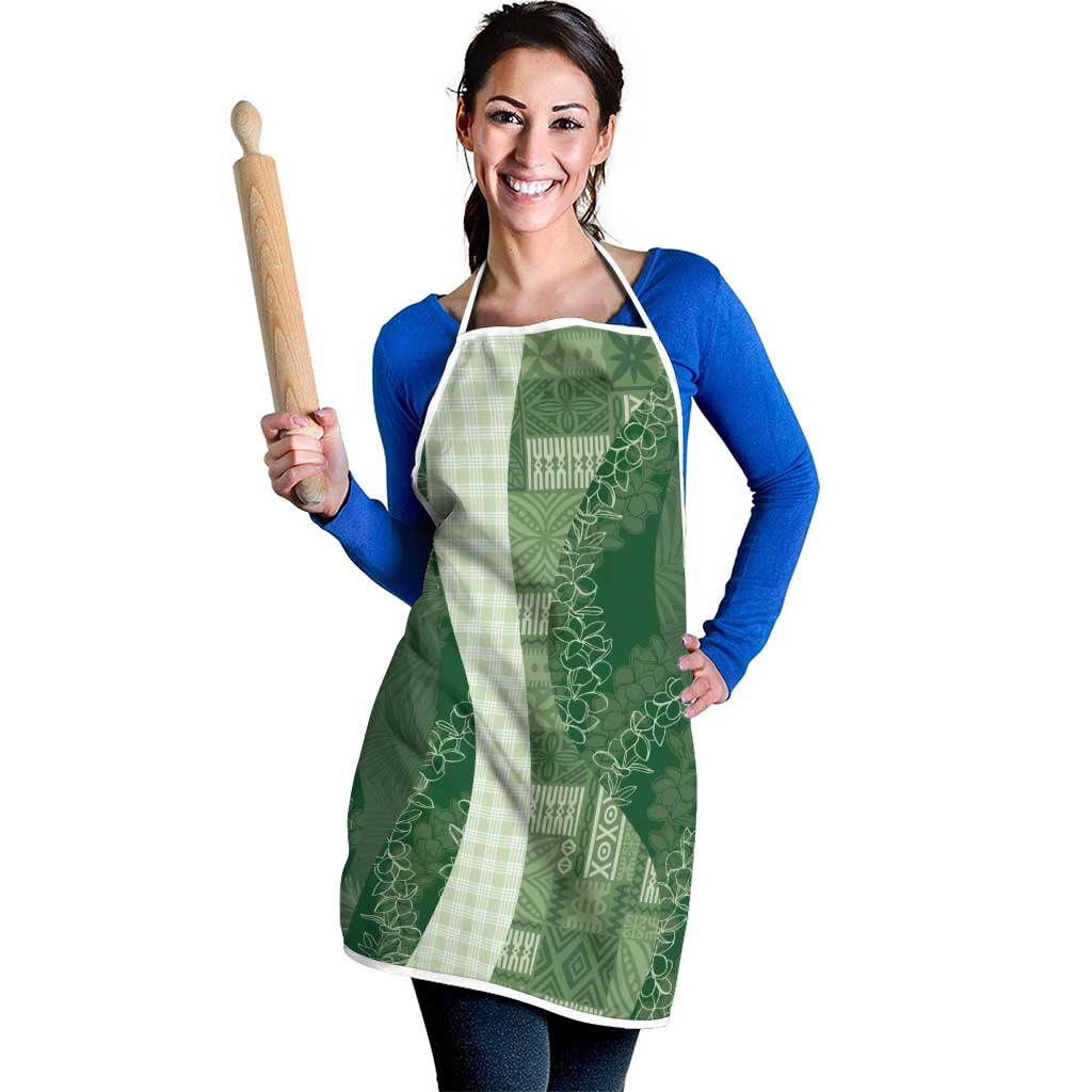 Polynesian Tribal Pattern Patchwork Picturesque Apron Sage Green