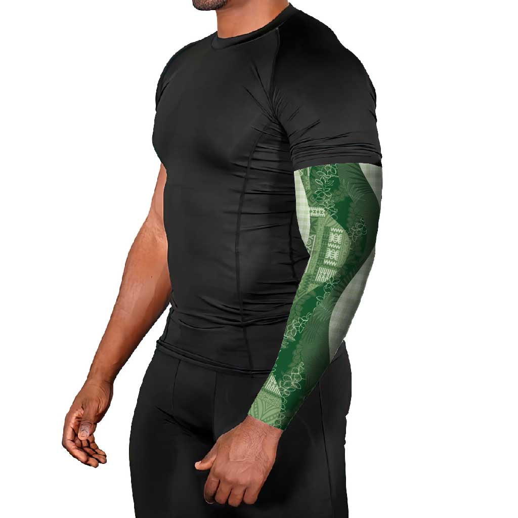 Polynesian Tribal Pattern Patchwork Picturesque Arm Sleeves Sage Green