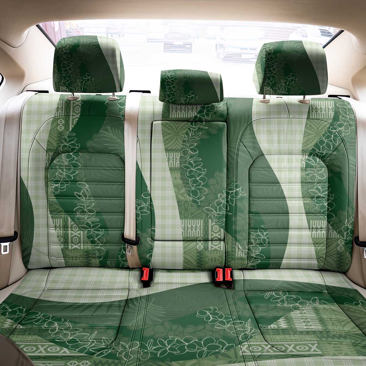 Polynesian Tribal Pattern Patchwork Picturesque Back Car Seat Cover Sage Green