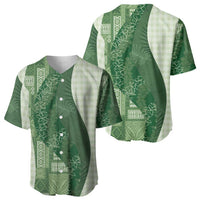 Polynesian Tribal Pattern Patchwork Picturesque Baseball Jersey Sage Green