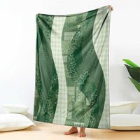 Polynesian Tribal Pattern Patchwork Picturesque Blanket Sage Green