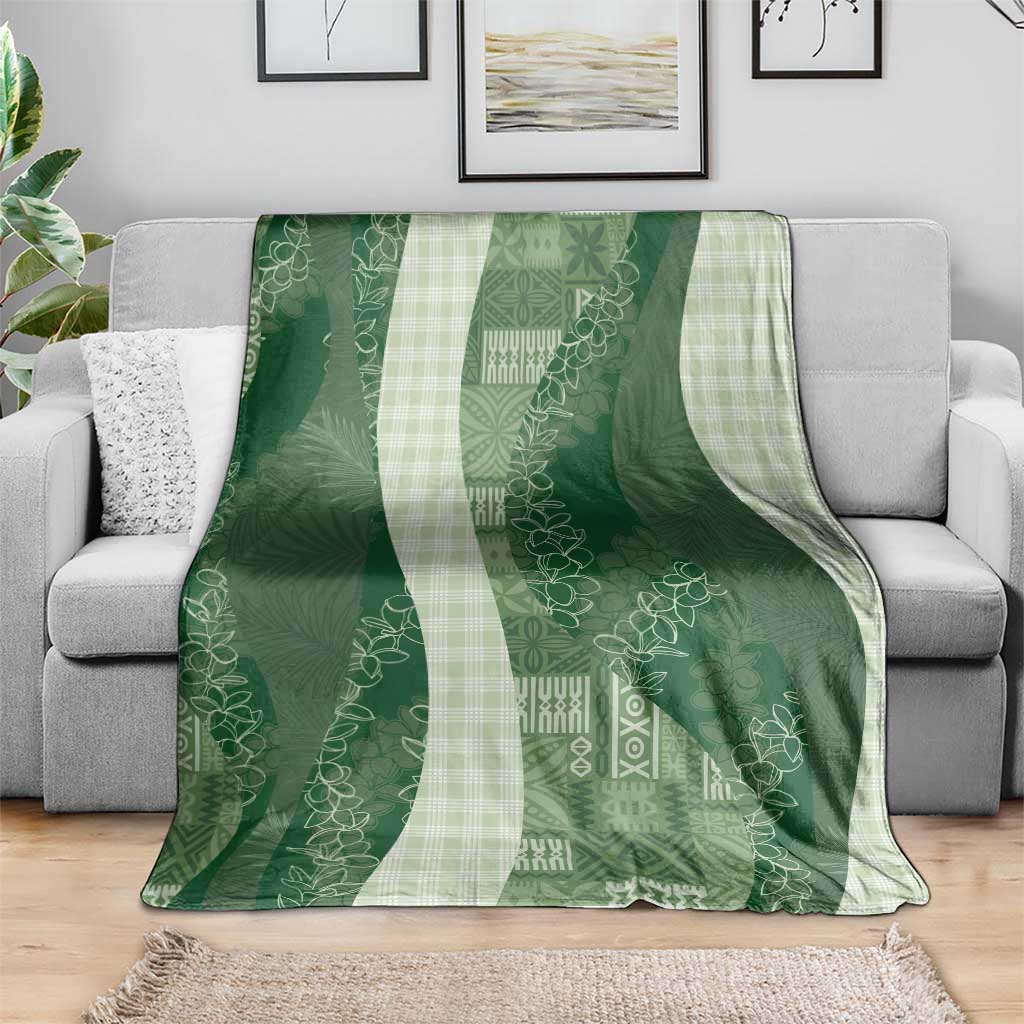 Polynesian Tribal Pattern Patchwork Picturesque Blanket Sage Green