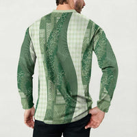 Polynesian Tribal Pattern Patchwork Picturesque Button Sweatshirt Sage Green