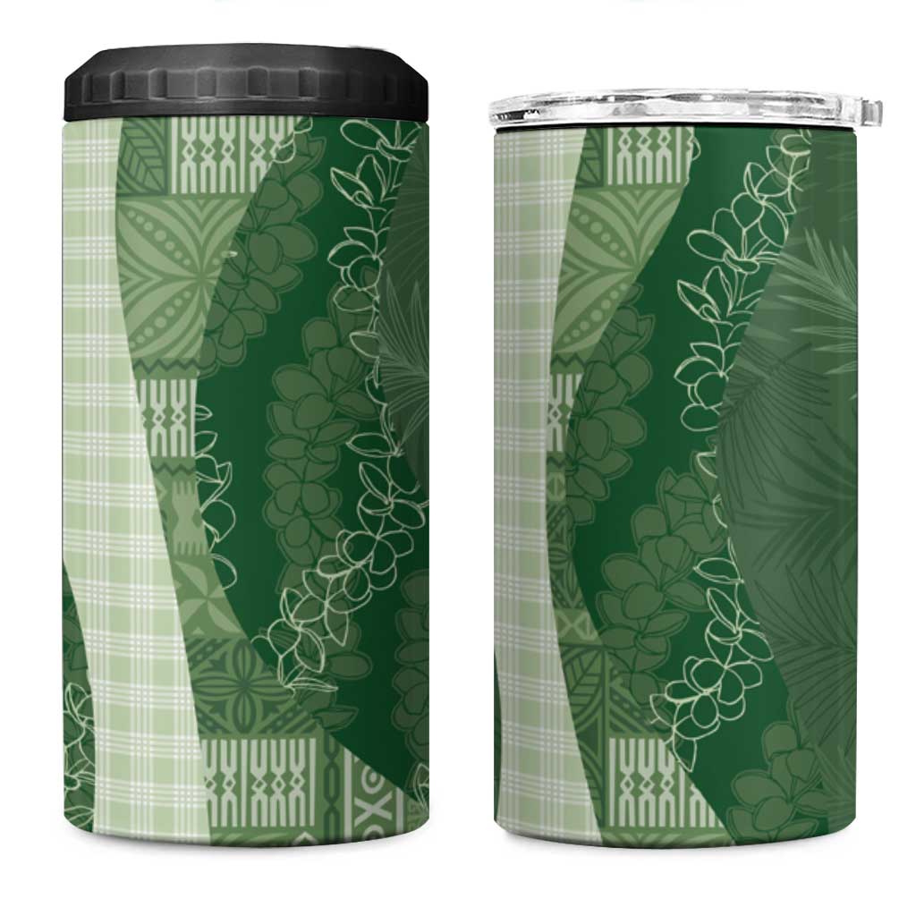 Polynesian Tribal Pattern Patchwork Picturesque 4 in 1 Can Cooler Tumbler Sage Green