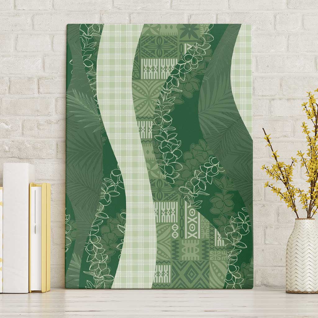 Polynesian Tribal Pattern Patchwork Picturesque Canvas Wall Art Sage Green