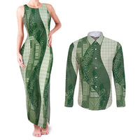 Polynesian Tribal Pattern Patchwork Picturesque Couples Matching Tank Maxi Dress and Long Sleeve Button Shirt Sage Green LT7 Sage Green - Polynesian Pride