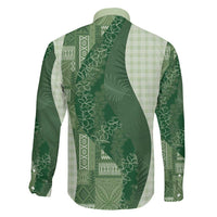 Polynesian Tribal Pattern Patchwork Picturesque Family Matching Mermaid Dress and Hawaiian Shirt Sage Green