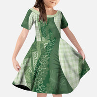 Polynesian Tribal Pattern Patchwork Picturesque Family Matching Off Shoulder Maxi Dress and Hawaiian Shirt Sage Green