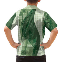 Polynesian Tribal Pattern Patchwork Picturesque Family Matching Tank Maxi Dress and Hawaiian Shirt Sage Green