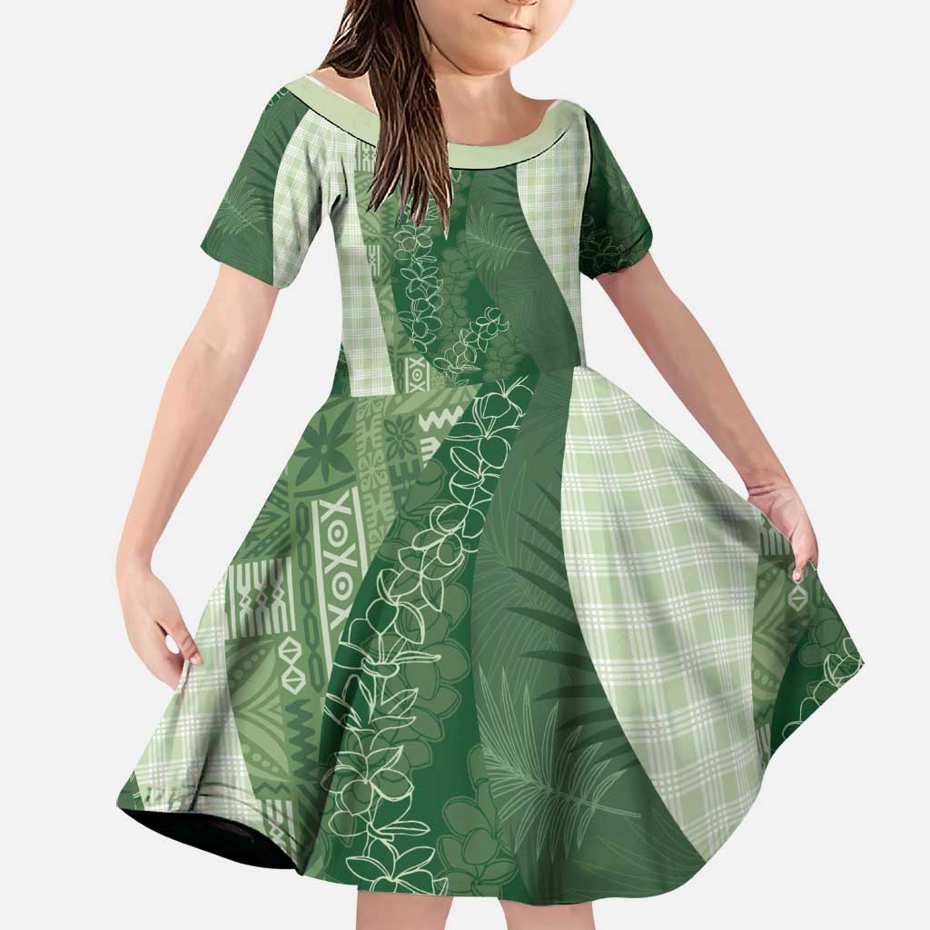 Polynesian Tribal Pattern Patchwork Picturesque Family Matching Tank Maxi Dress and Hawaiian Shirt Sage Green