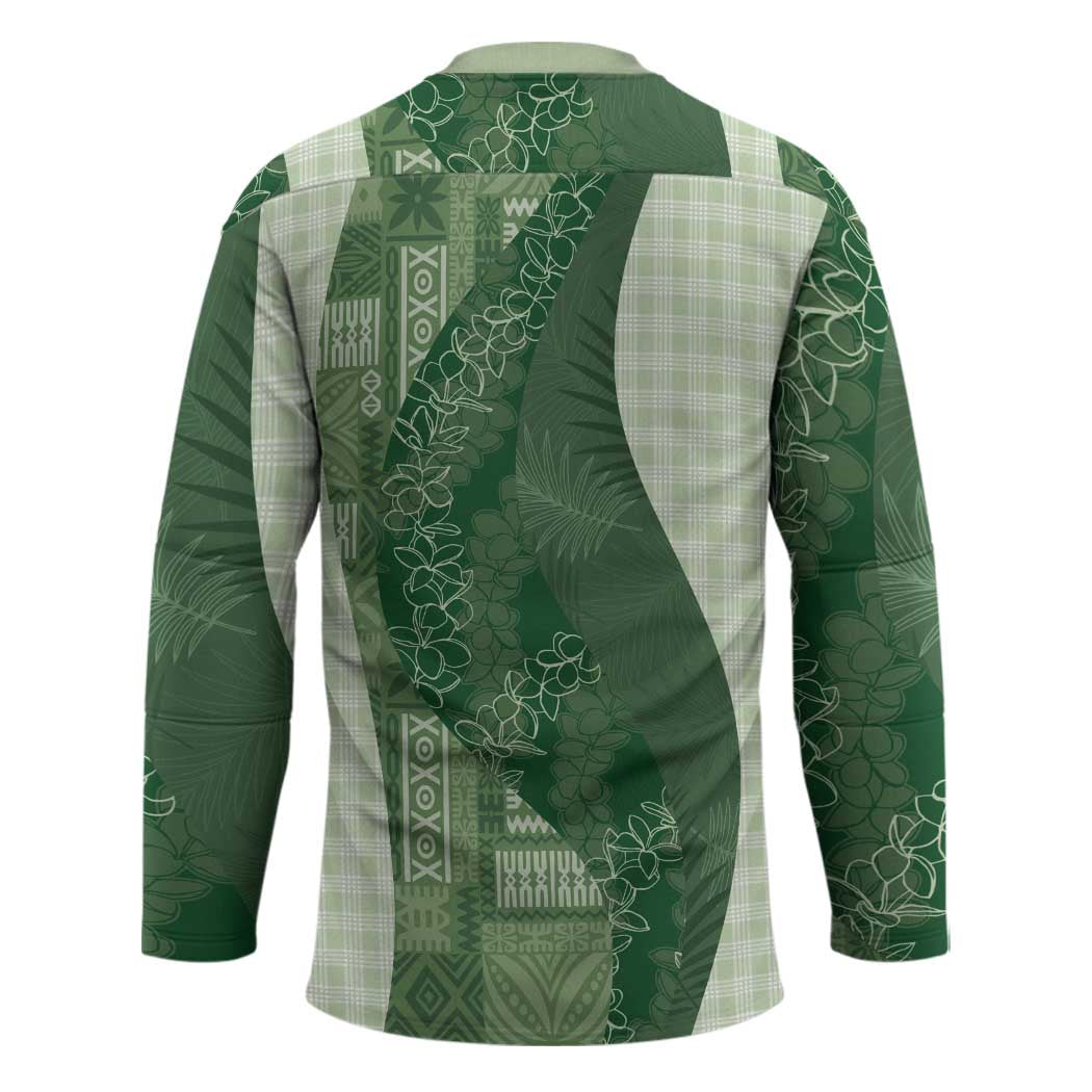 Polynesian Tribal Pattern Patchwork Picturesque Hockey Jersey Sage Green