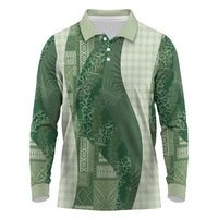 Polynesian Tribal Pattern Patchwork Picturesque Long Sleeve Polo Shirt Sage Green