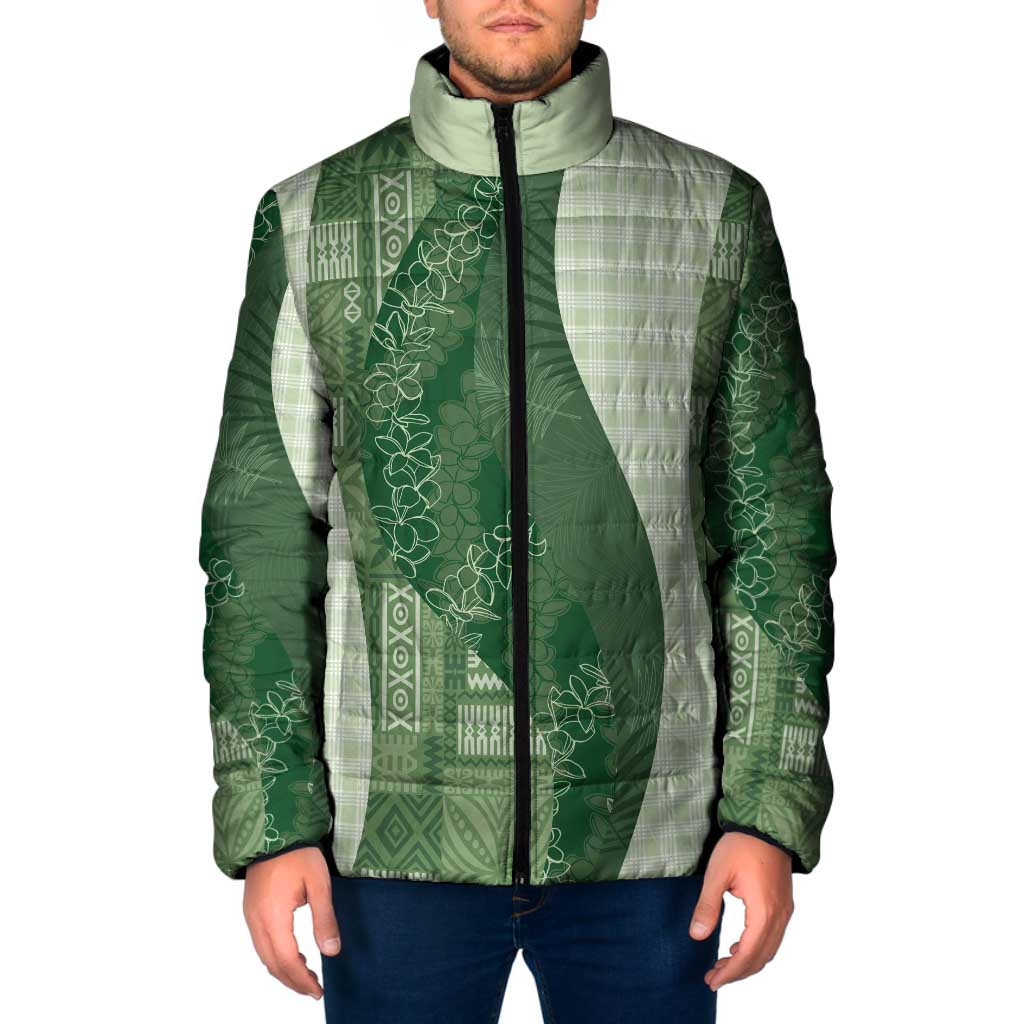 Polynesian Tribal Pattern Patchwork Picturesque Padded Jacket Sage Green