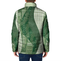 Polynesian Tribal Pattern Patchwork Picturesque Padded Jacket Sage Green