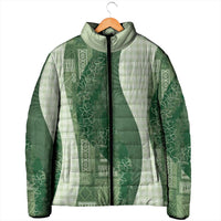 Polynesian Tribal Pattern Patchwork Picturesque Padded Jacket Sage Green
