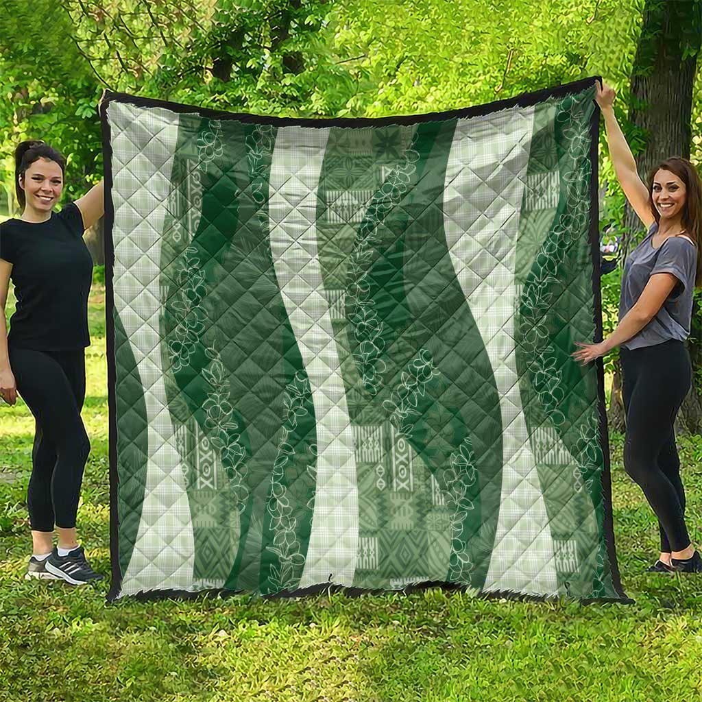 Polynesian Tribal Pattern Patchwork Picturesque Quilt Sage Green