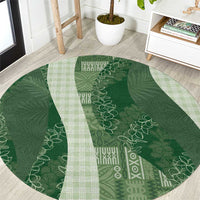 Polynesian Tribal Pattern Patchwork Picturesque Round Carpet Sage Green