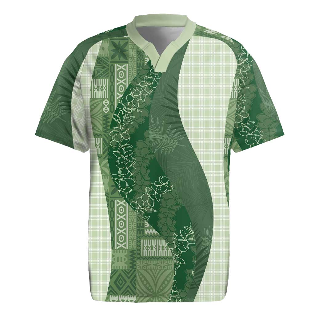 Polynesian Tribal Pattern Patchwork Picturesque Rugby Jersey Sage Green