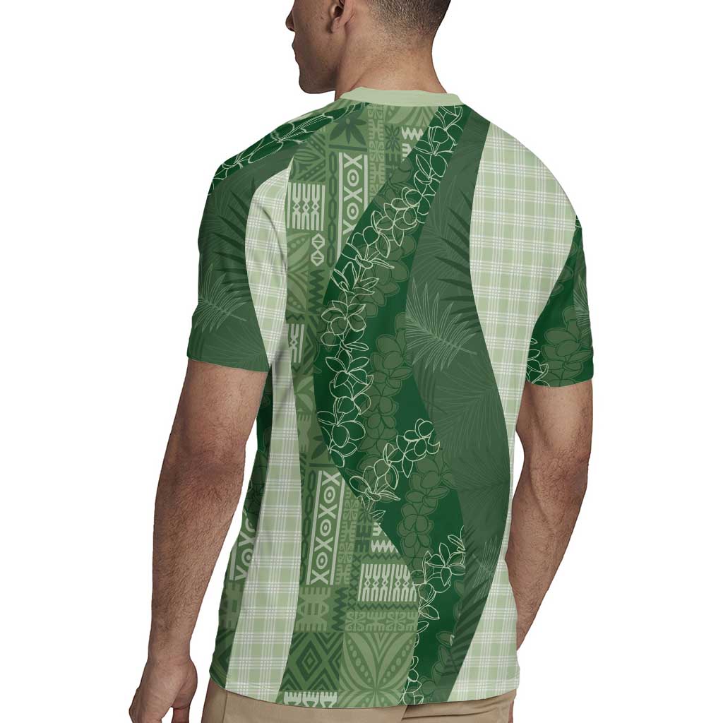 Polynesian Tribal Pattern Patchwork Picturesque Rugby Jersey Sage Green