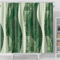Polynesian Tribal Pattern Patchwork Picturesque Shower Curtain Sage Green