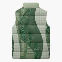 Polynesian Tribal Pattern Patchwork Picturesque Sleeveless Puffer Jacket Sage Green