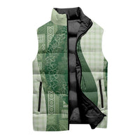 Polynesian Tribal Pattern Patchwork Picturesque Sleeveless Puffer Jacket Sage Green