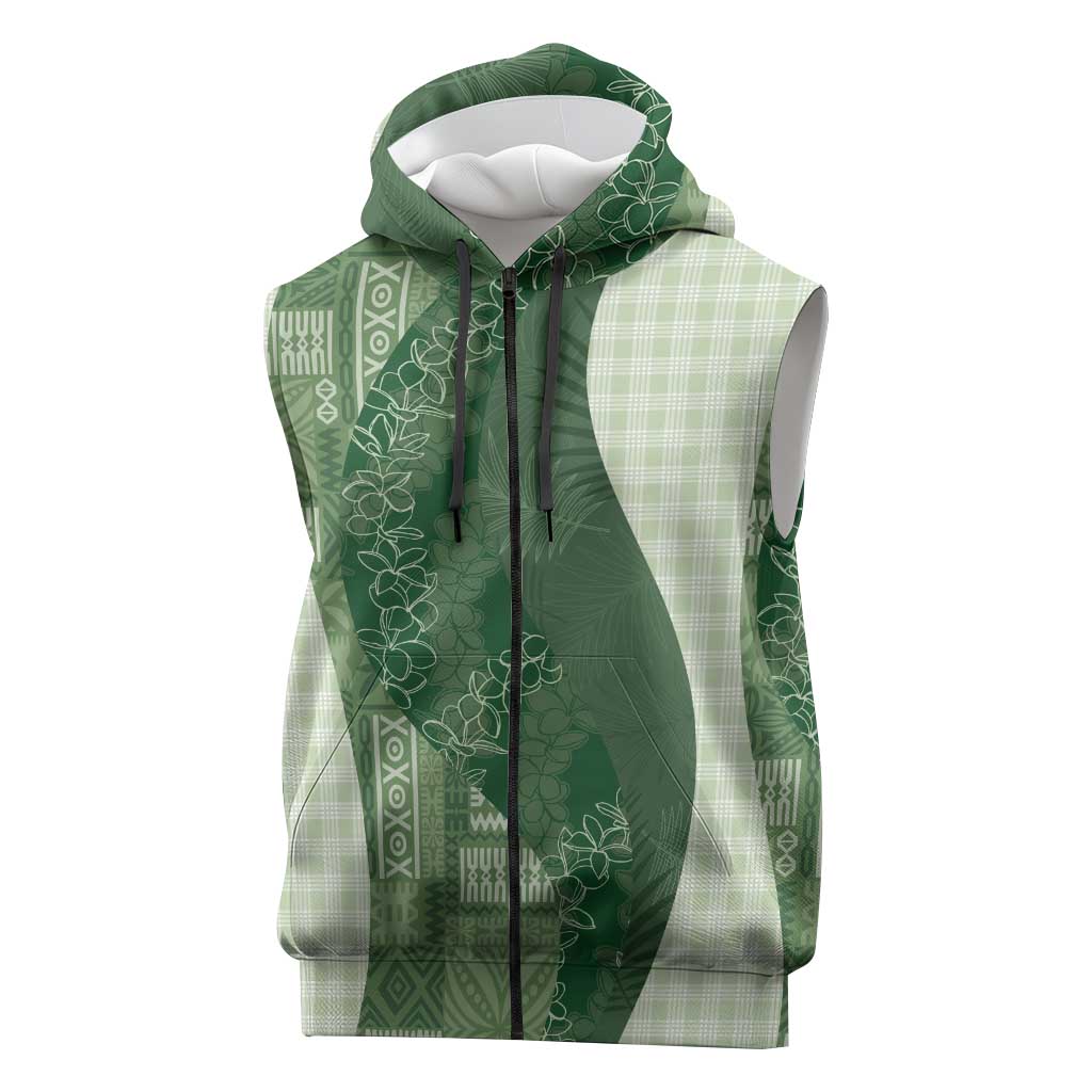 Polynesian Tribal Pattern Patchwork Picturesque Sleeveless Zip Hoodie Sage Green LT7 Sage Green - Polynesian Pride