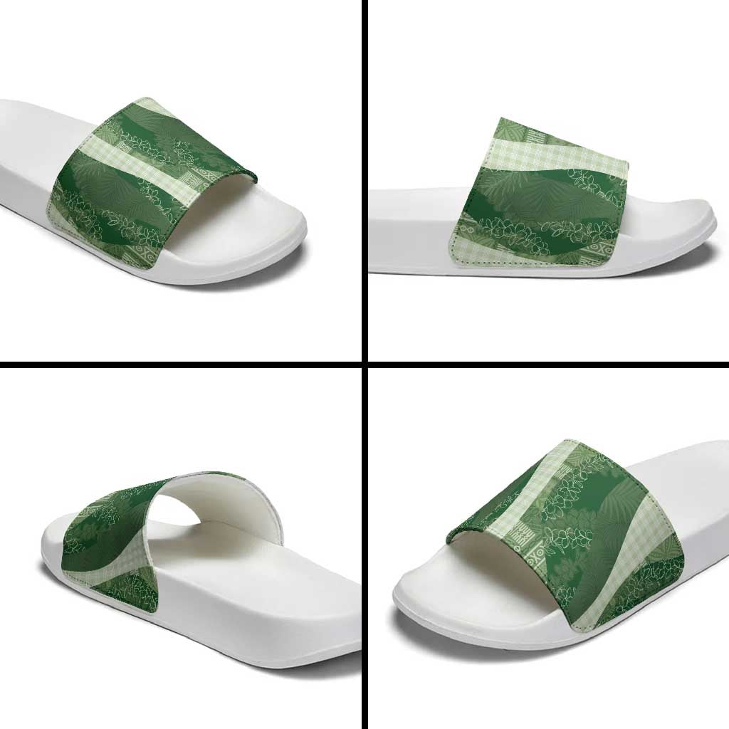 Polynesian Tribal Pattern Patchwork Picturesque Slide Sandals Sage Green