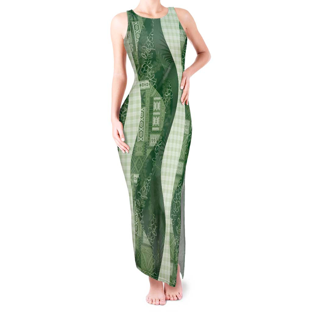 Polynesian Tribal Pattern Patchwork Picturesque Tank Maxi Dress Sage Green