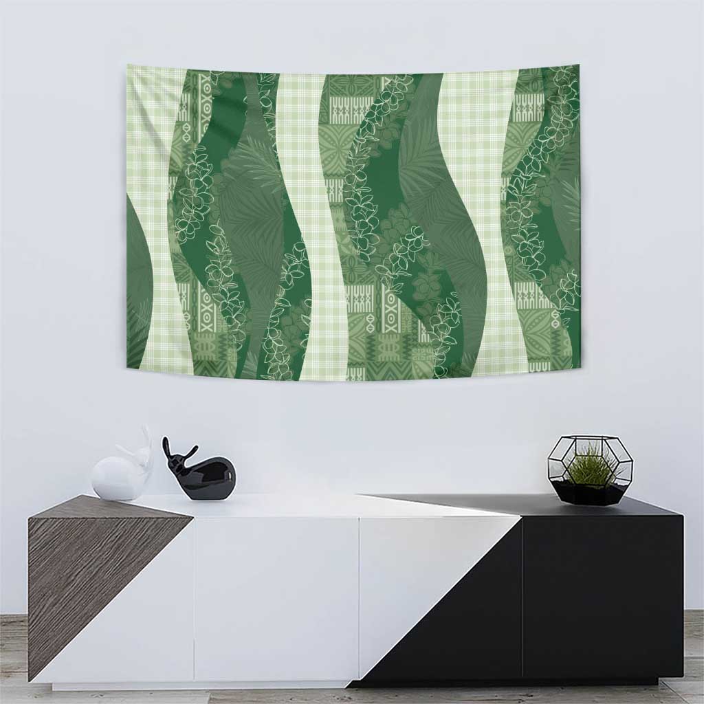 Polynesian Tribal Pattern Patchwork Picturesque Tapestry Sage Green