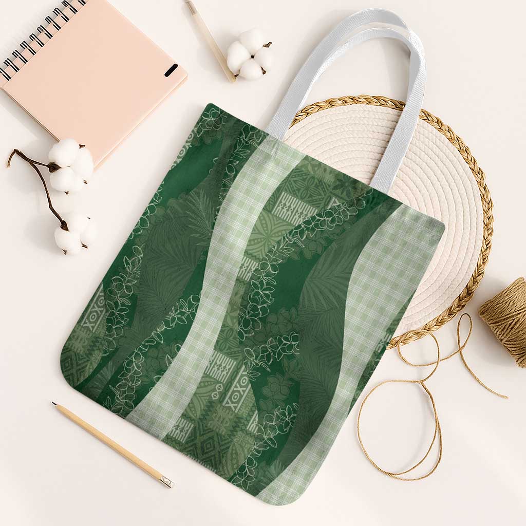 Polynesian Tribal Pattern Patchwork Picturesque Tote Bag Sage Green