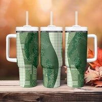 Polynesian Tribal Pattern Patchwork Picturesque Tumbler With Handle Sage Green