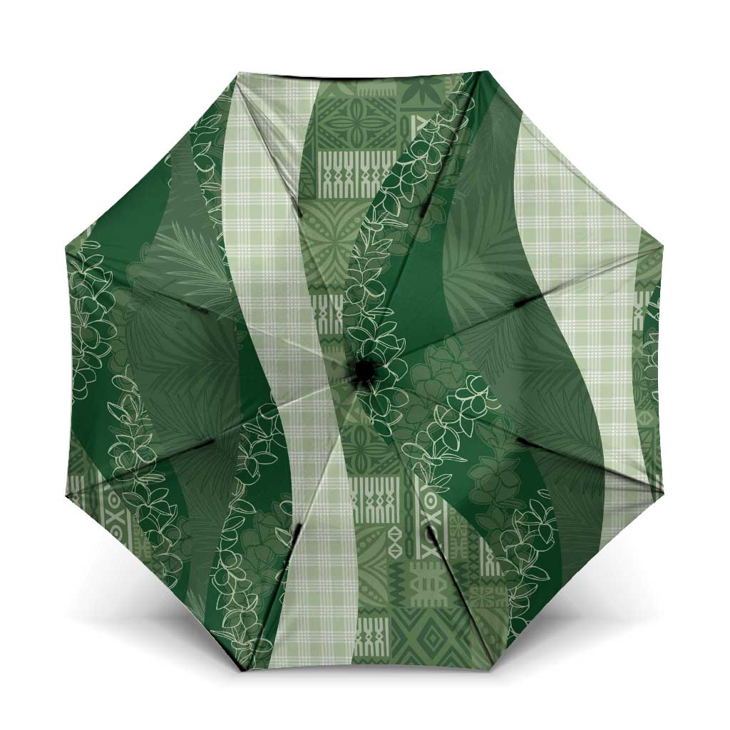 Polynesian Tribal Pattern Patchwork Picturesque Umbrella Sage Green