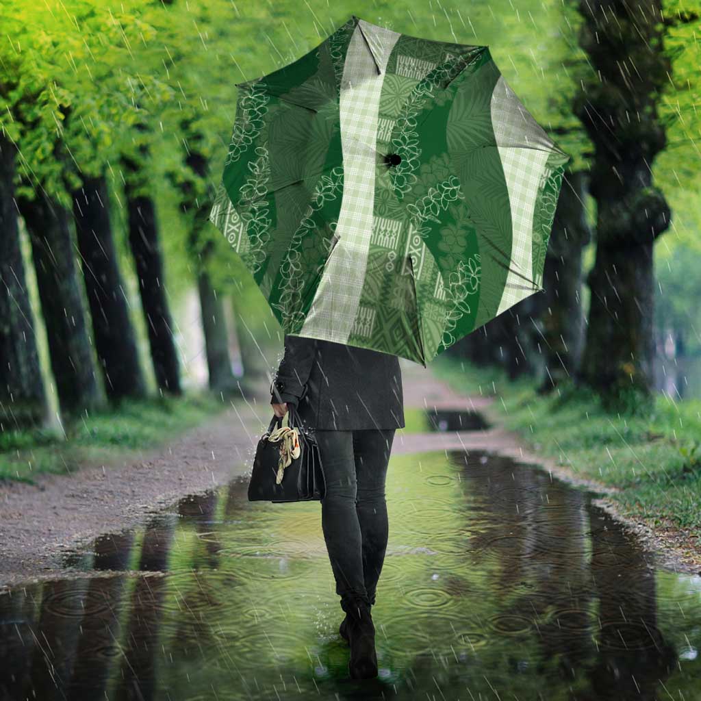 Polynesian Tribal Pattern Patchwork Picturesque Umbrella Sage Green