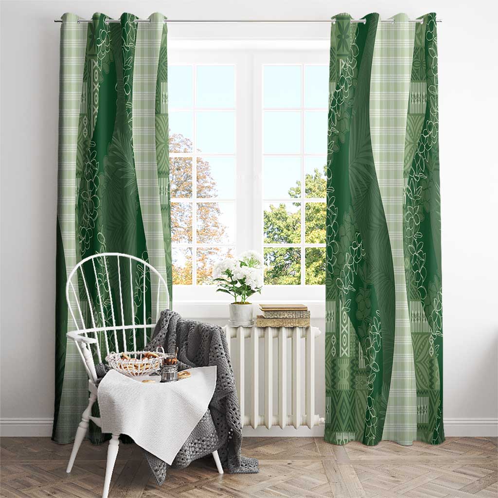 Polynesian Tribal Pattern Patchwork Picturesque Window Curtain Sage Green