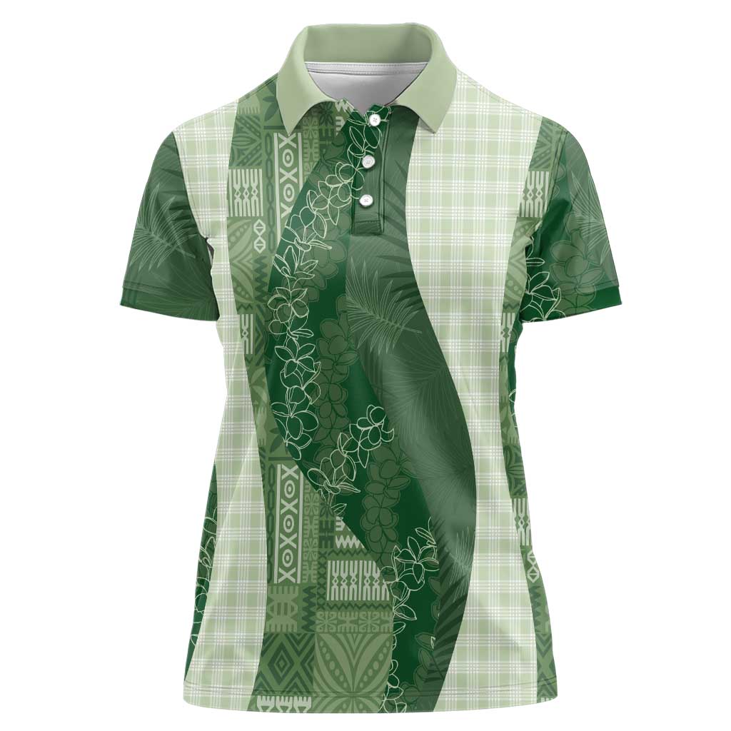 Polynesian Tribal Pattern Patchwork Picturesque Women Polo Shirt Sage Green