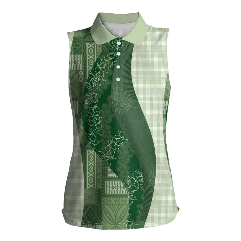 Polynesian Tribal Pattern Patchwork Picturesque Women Sleeveless Polo Shirt Sage Green