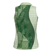 Polynesian Tribal Pattern Patchwork Picturesque Women Sleeveless Polo Shirt Sage Green