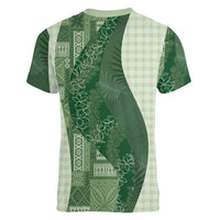 Polynesian Tribal Pattern Patchwork Picturesque Women V-Neck T-Shirt Sage Green
