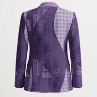 Polynesian Tribal Pattern Patchwork Picturesque Blazer Deep Violet