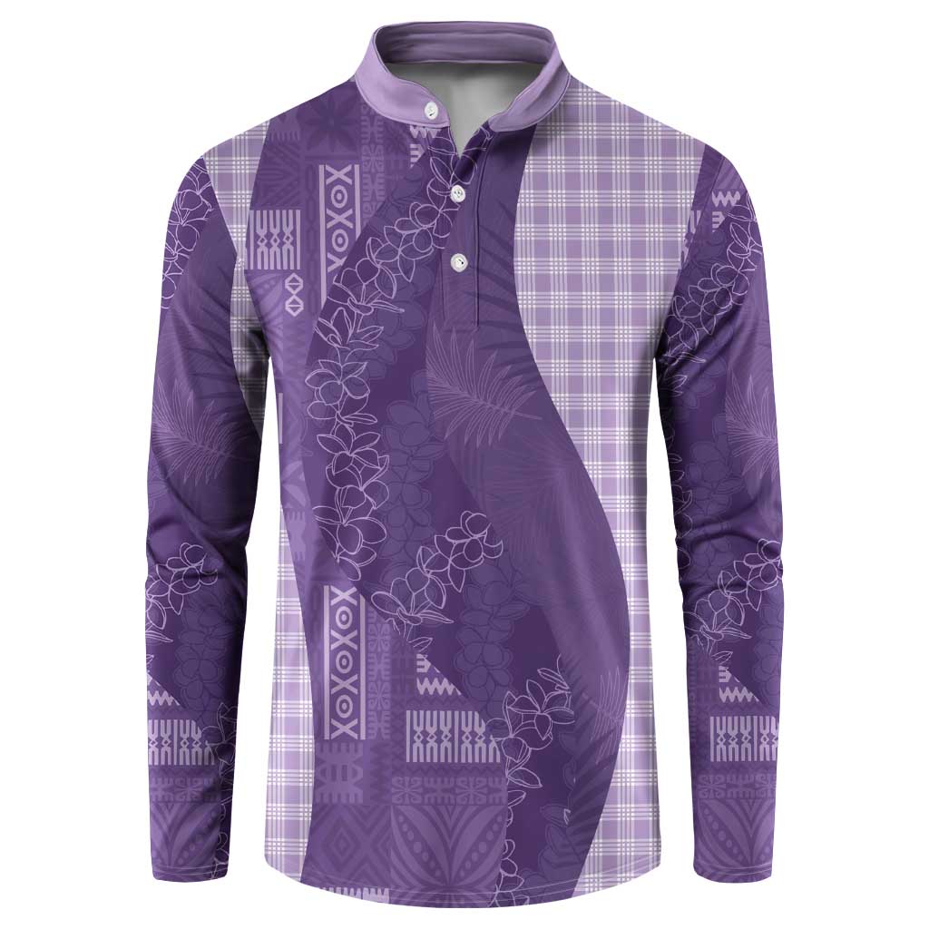 Polynesian Tribal Pattern Patchwork Picturesque Button Sweatshirt Deep Violet