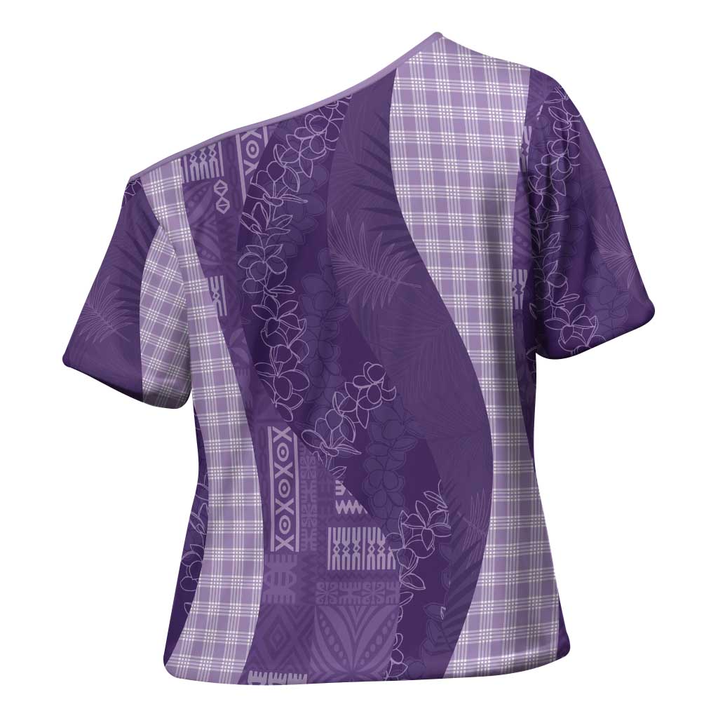 Polynesian Tribal Pattern Patchwork Picturesque Cross Shoulder Shirt Deep Violet