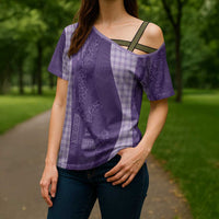 Polynesian Tribal Pattern Patchwork Picturesque Cross Shoulder Shirt Deep Violet