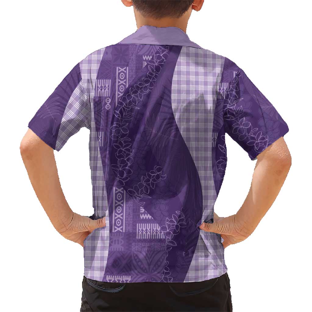 Polynesian Tribal Pattern Patchwork Picturesque Family Matching Off The Shoulder Long Sleeve Dress and Hawaiian Shirt Deep Violet LT7 - Polynesian Pride