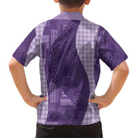 Polynesian Tribal Pattern Patchwork Picturesque Family Matching Off The Shoulder Long Sleeve Dress and Hawaiian Shirt Deep Violet LT7 - Polynesian Pride