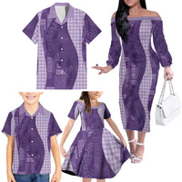 Polynesian Tribal Pattern Patchwork Picturesque Family Matching Off The Shoulder Long Sleeve Dress and Hawaiian Shirt Deep Violet LT7 - Polynesian Pride